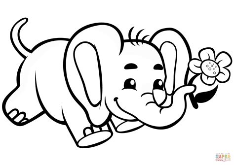 cute baby elephant  flower coloring page  printable coloring