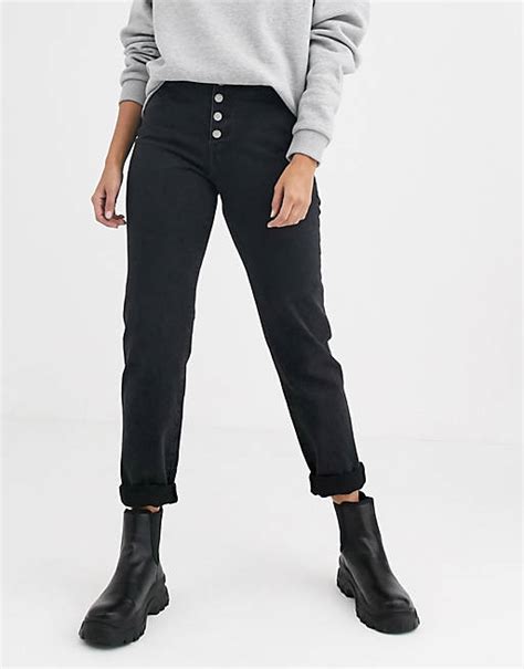 dr denim nora high rise mom jean with exposed button detail asos