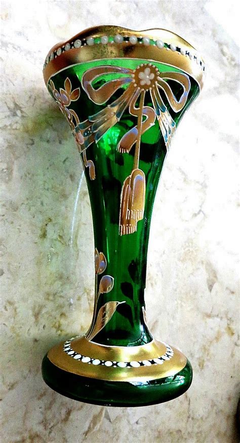 C 1910 Antique Art Deco Glass Vase Bohemian Moser