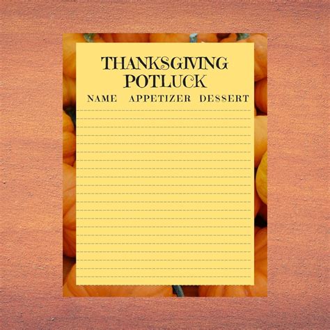 thanksgiving potluck sign  sheet printable