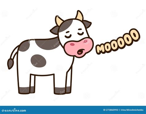 Cute Cartoon Cow Saying Moo Stock Vector Illustration Of Sign Mammal