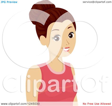 clipart of a teenage brunette girl with her hair up in a bun royalty free vector illustration
