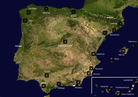 airports spain satellite map mapsofnet