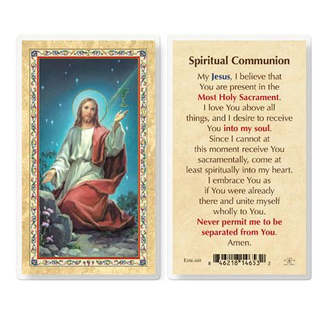 spiritual communion gold stamped laminated holy card  pack buy