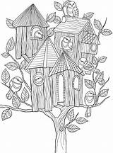 Coloring Pages Bird Adult Book Birdhouse Houses Tree Dover Publications Whimsical Welcome Printable Trees Color Colouring House Calm Keep Doverpublications sketch template