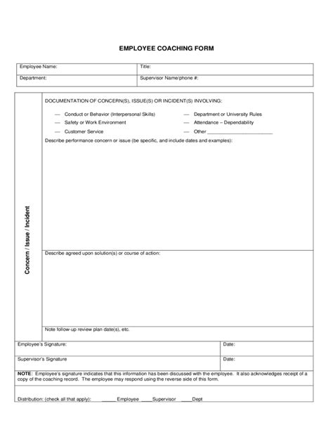 employee coaching form   templates   word excel