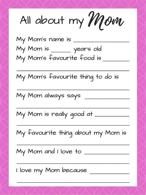 printable    mom questionnaire perfect  mothers day