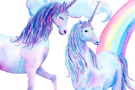 watercolor   rainbow unicorn clipart  illustrations