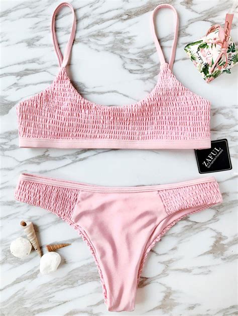[19 Off] 2021 Scoop Smocked Bikini Set In Pink Zaful