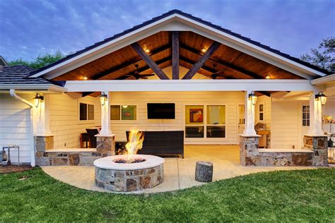 attached patio cover outdoor living gable truss fire pit patio design patio covered