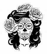 Skull Sugar Drawing Mexican Catrina Skulls Girl Roses Rose Drawings Clipart Skeleton Coloring Dead Muertos Dia Woman Cliparts Dibujo Tattoo sketch template