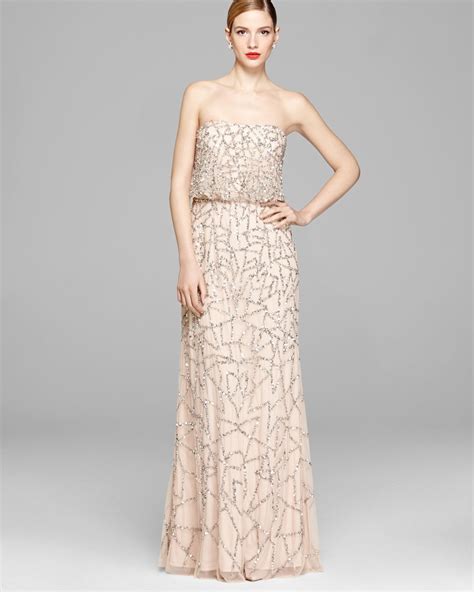 adrianna papell strapless blouson gown in pink taupe pink