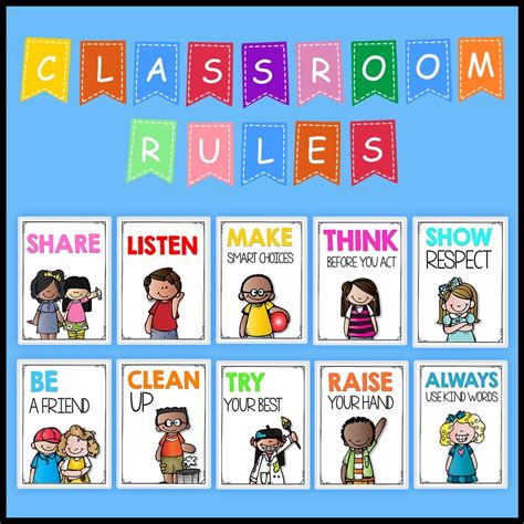 pcs classroom rules  posters card school supplies flashcards kids