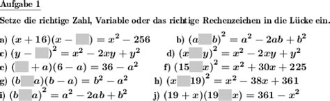 arbeitsblatt vorlage binomische formeln  individuelle