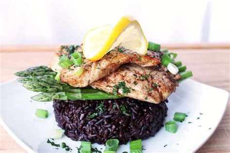 Pan Seared Sea Bass With Asparagus And Black Rice Kit S Kitchen