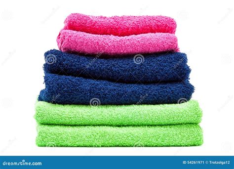 stack  colored towels  white background stock image image