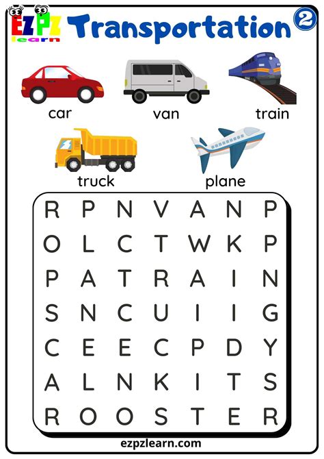 transportation vocabulary word search easy worksheet  children