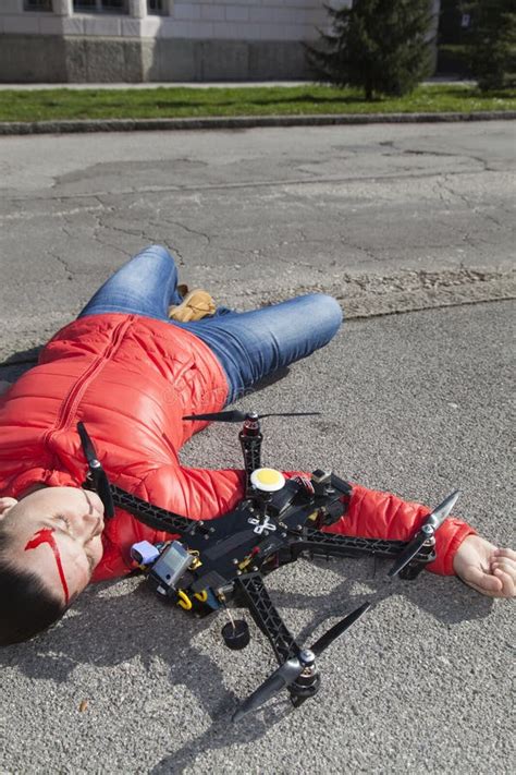 drone quadcopter accident scene  city stock image image  aircraft multicopter