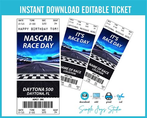 printable car race ticket template surprise racing ticket etsy
