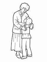 Grandmother Drawing Coloring Hugging Pages Girl Boy Girls Granddaughter Hug Lds Two Her Family Kids Drawings Clipart Illustration Child Line sketch template