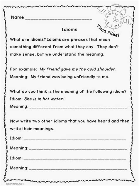 teacher entrepreneurs language arts idioms worksheets