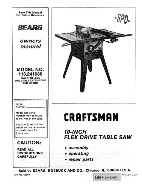 craftsman  user manual   flex drive table  manuals  guides