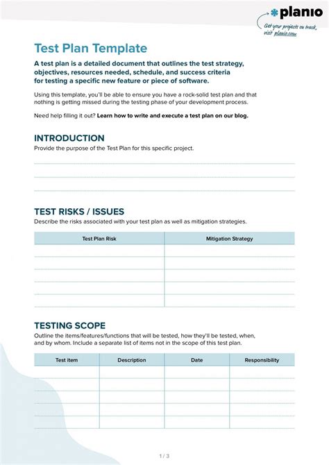 software testing plan template   test plan business plan template