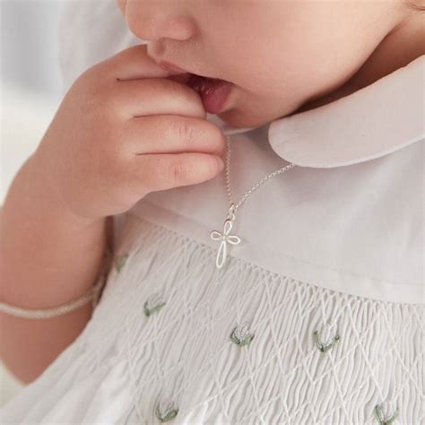 sterling silver pearl cross christening necklace by molly brown london