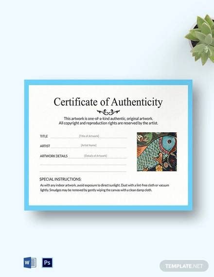 certificate  authenticity samples  ms word psd