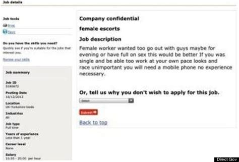 Prostitute Jobs Advertised On Direct Gov Website