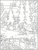 Winter Coloring Pages Scenes Scene January Dover Adults Landscape Adult Publications Printable Snow Doverpublications Book Snowy Color Postma Harma Christmas sketch template