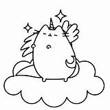Pusheen Coloring Pages Unicorn Pushin Print Kitty Cloud sketch template