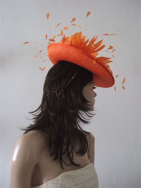 Orange Saucer Feather Hat Headpiece Fascinator Kentucky Derby Orange