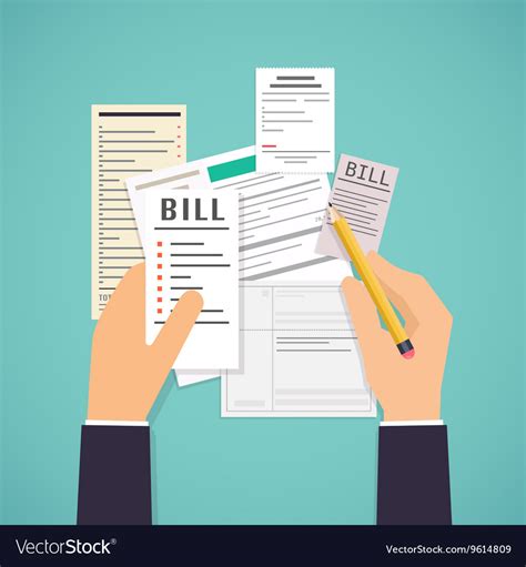 paying bills hands holding bills  pencil vector image