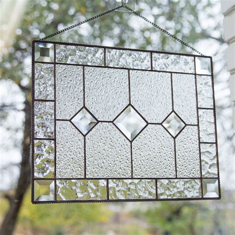 Stained Glass Clear Panel With Beveled Inserts For Window
