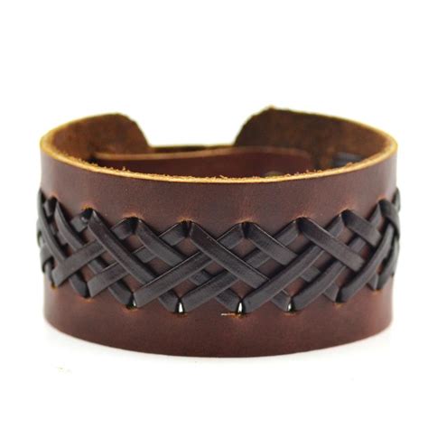 buy jiayiqi vintage braided genuine leather bracelet brown black punk wide