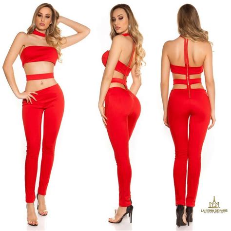 comprar jumpsuit ajustado rojo sexy recortes monos ajustados