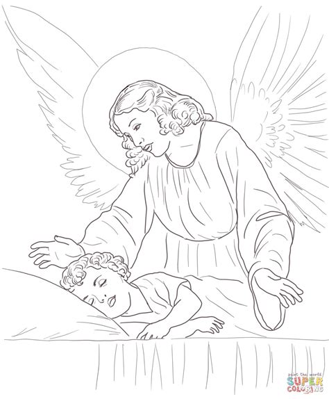 coloriage ange gardien veillant sur  enfant endormi coloriages