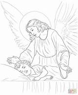 Coloring Angel Guardian Pages Sleeping Child Over Printable Drawing sketch template