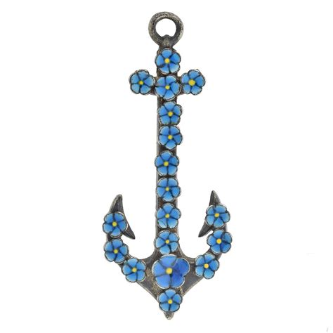 Victorian Sterling Silver Enameled Flower Anchor Pin Pendant – A