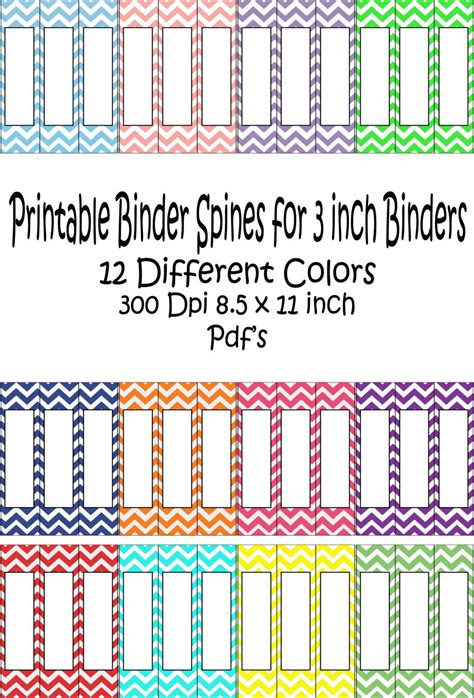 printable binder spine pack size     colors  chevron
