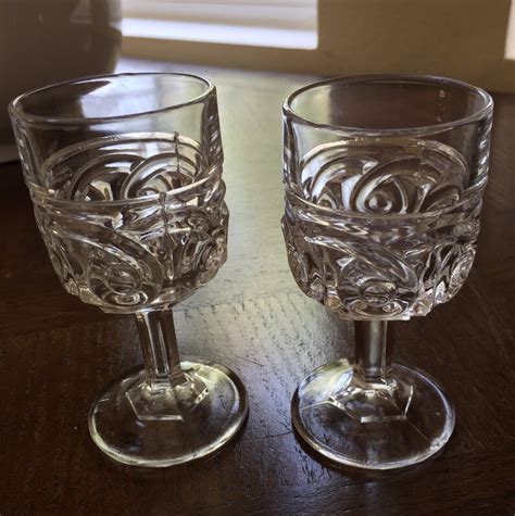 early american pressed glass pair  antique cordials halleys comet