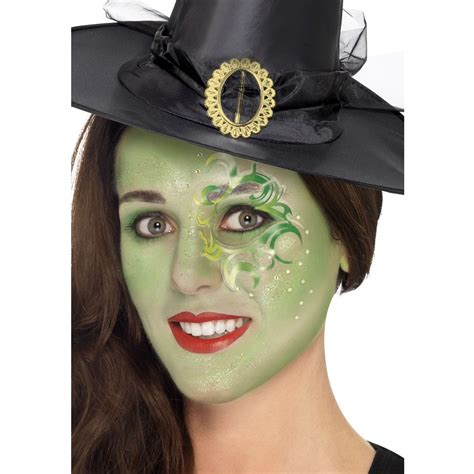 Ladies Pretty Wicked Witch Green Sfx Makeup Face Paint Tattoo Halloween