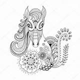 Zentangle Horse Floral Coloring Illustration Adult Stock Depositphotos sketch template