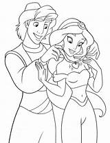 Aladdin Jasmine Coloring Sheet Pages Romantic Princess Cartoon Girls Disney sketch template