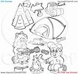 Camping Coloring Pages Kids Gear Collage Items Clipart Outlines Illustration Digital Royalty Visekart Rf Guitar sketch template