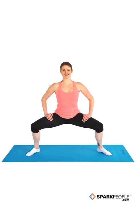 inner thigh squat stretch exercise demonstration sparkpeople