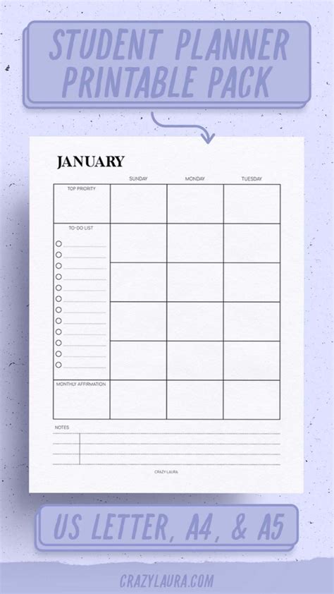student planner printable pack  pages