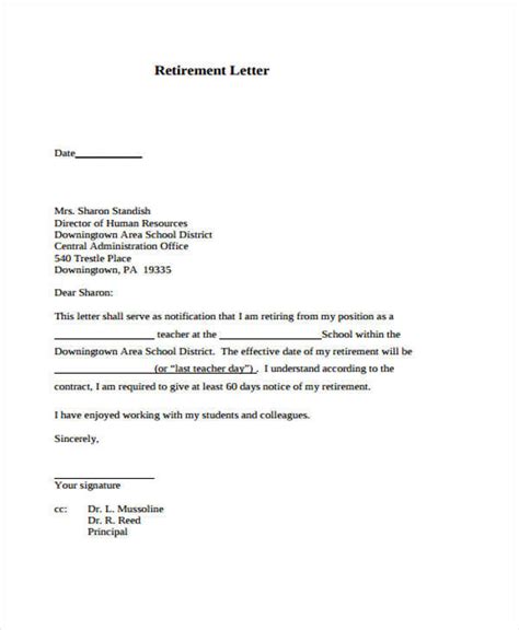 retirement resignation letter samples  templates   ms