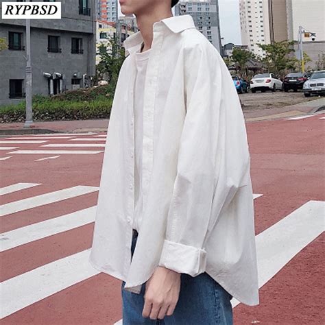 Spring Fashion Korean Clothes Men Loose Long Sleeved Oversize Men Shirt